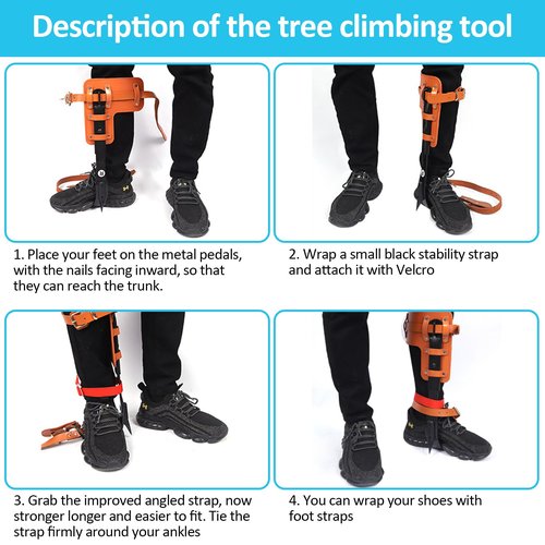 Esayendder Tree Climbing Spikes Set, Tree Climbing Gear, Tree Climbing Gear with Adjustable Climbing Straps and Steel Core Flip Line, Rock Climbing Kit with Triple Lock Lanyard Adjuster
