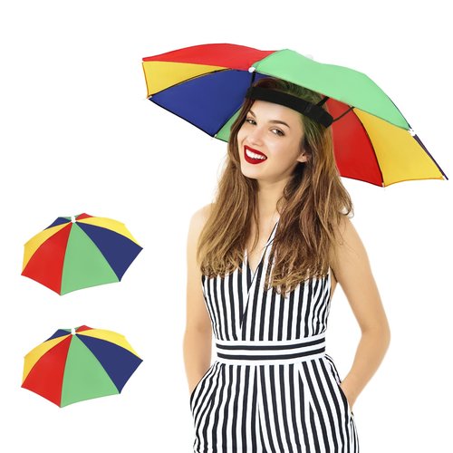 Umbrella Hat, 2 Pack Colorful Party Hats Hands Free Umbrella, Adjustable Fits All Age Kids Adults for Beach Fishing Gardening (Watermelon Red)