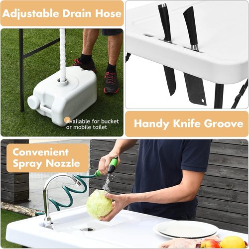 Goplus Folding Fish Cleaning Table with Sink and Spray Nozzle, Heavy Duty Fillet Table with Hose Hook Up and Faucet, Portable Outdoor Camping Sink Station for Dock Beach Patio Picnic