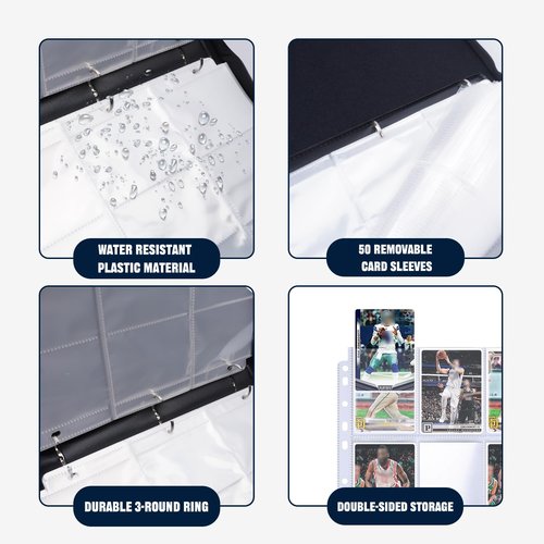 HESTECH Basketball Card Binder with Sleeves 900 Pockets Ring Trading Playing Collection Card Holder Photo Albums Storage Large Organizer Big Case with 50 Pages Removable Sleeves for Sports Game Cards