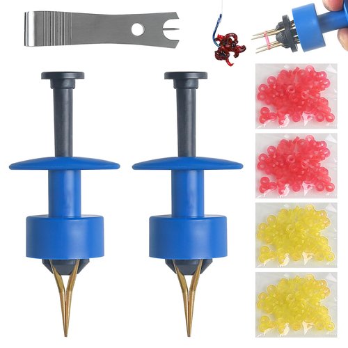 Realure 1100 Pcs/5 Sizes Micro Bait Bands for Fishing with 2 Pcs Bander Tool, Pellet Bands Rubber Rings, for Pellets Live Worms Fishing Bait,for Carp Match Outdoor, Blue