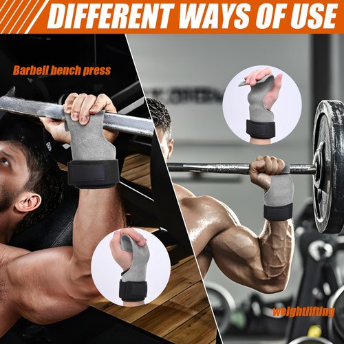 Weight Lifting Wrist Strap Cowhide Material Robust Lifting Straps for Gym Deadlift and Powerlifting Adjustable lifting straps Men/Women(Pair) (Gray)