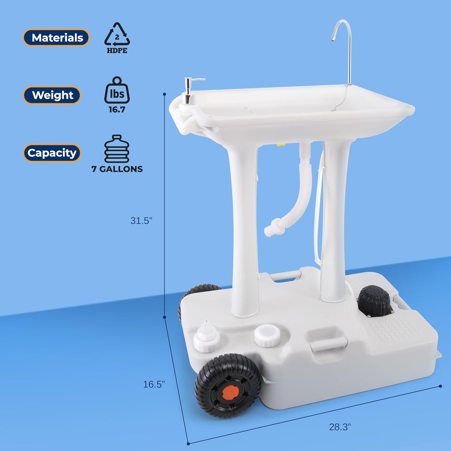 SereneLife Portable Camping Sink with 19L (5+ Gallon) Water Tank, Hands-Free Foot Pump, Soap Dispenser & Towel Holder, Compact Design with Carry Handle – Perfect for Camping, Worksites, Outdoors