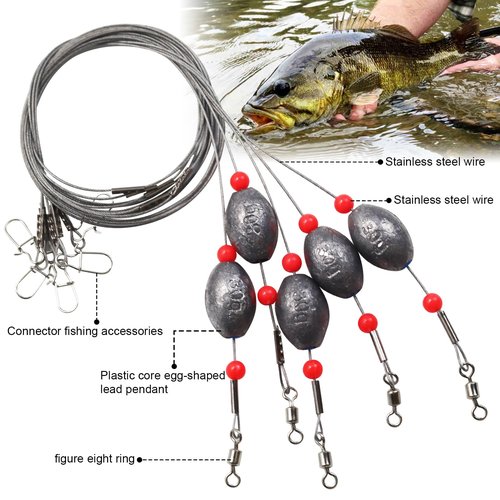 5pcs Saltwater Fishing Leaders with 10g,15g,20g,30g,45g,60g Sinkers - Pre-Tied Steel Wire Rigs for Coastal Angling(15g(1/2oz)-5pcs)