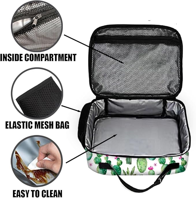 Cactus Lunch Bag Reusable Insulated Lunch Box Keep Food Cooler Thermal Lunch Tote for Women Men