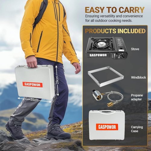 Dual Fuel Camp Stove with Windblocker, Propane or Butane Stove10000 BTU With Propane Adapter Hose and Carrying Case Propane Stove for Camping,Gas Portable Stove for Huting, Hiking（Fuel not included）