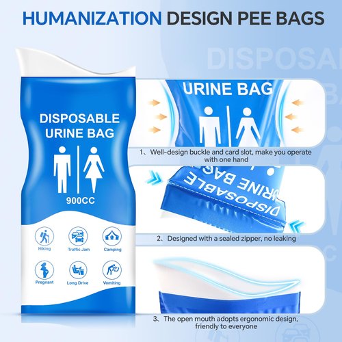 Xeiophoy Urine Bag, 12PCS Disposable Pee Bags for Travel for Women Men, 900ML Emergency Urinal Bag and Vomit Bags, Portable Unisex Urinal Bags for Camping Hiking Traffic Jams, Pregnant, Patient, Kids
