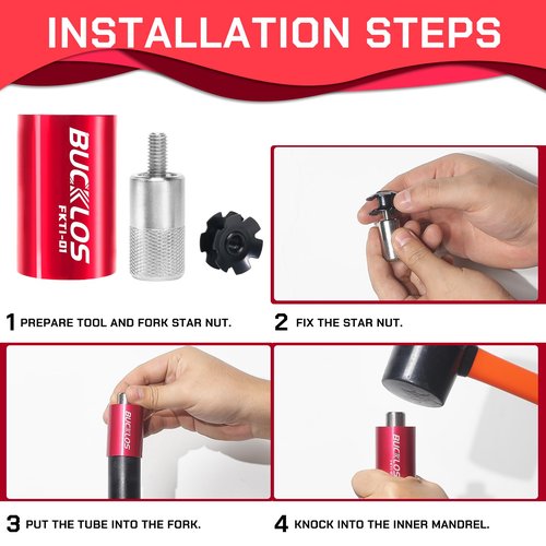 BUCKLOS Bike Bicycle Fork Star Nut Setting Install Tool for 1-1/8" Fork Tubes, with Replaceable Screws and Free Star Special Nuts Headset System Installer for Mountain Bicycle Road Bicycle MTB