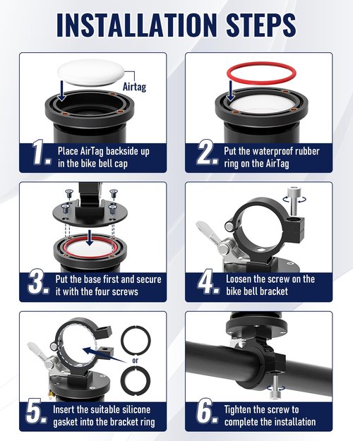 VICTGOAL Bike Bell for Airtag Bike Mount Hidden Holder Anti-Theft Tracker Case Ring Bicycle Bell for Handlebars Adult Mountain Road Bikes (Black)