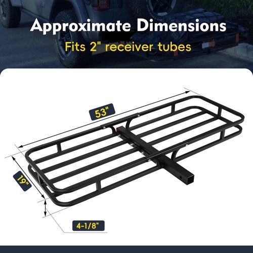 Donext 53" x 19" x 5" Hitch Cargo Carrier, 500 Lbs Heavy Duty Trailer Cargo Carrier Basket, Hitch Mount Cargo Carrier with Net, Strap, Tightener, Fits 2" Hitch Receiver for Car SUV Truck Pickup