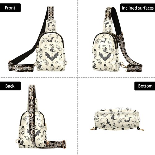 ZAZYXTJ Goth Bat Crossbody Sling Bag for Women Leather Small Chest Bag Adjustable Straps Daypack for Travel Sport Hiking
