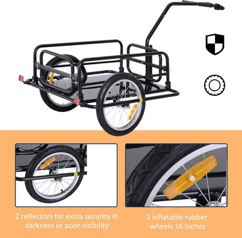 Aosom Bike Cargo Trailer, Bicycle Trailer, Heavy-Duty Bike Wagon Cart, Foldable Compact Storage, with Universal Hitch, 16" Wheels, 88 lbs. Capacity, Black