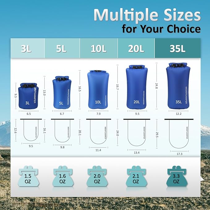 30D Nylon Waterproof Dry Bag-Extra Large Waterproof Storage Sack with Roll Top Closure-Suitable for Long Hiking, Camping, Kayaking and Beach-Float on Water(35L/Turquoise blue)