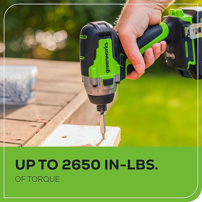 Greenworks 24V Brushless 2 pcs Cordless Power Tool Combo Kit, 2650 in-lbs Impact Driver and 530 in-lbs Hammer Drill, with 2 x 2Ah Batteries and 2 chargers