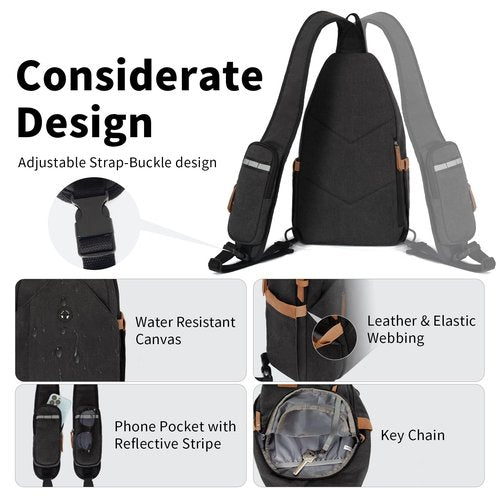 OSOCE Sling Bag for Men, Large Crossbody Bag Men with Anti Theft Tunnel Lock Zipper Canvas Sling Backpack for Travel Hiking, Black S