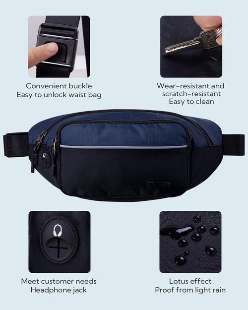 WATERFLY Hiking Waist Bag Travel fanny pack Multi-Pockets Fanny Pack Outdoors Sports Traveling Running Dog Walking Fashion Casual Bum Bag for Women Men