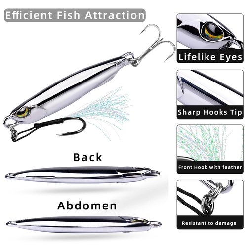 Metal Fishing Spoons Lures Kit - 5pcs Blade Baits for Trout/Bass/Catfish | Realistic Jigging Spoon Lure with Swinging Action | Freshwater & Saltwater/Sea Fishing Gear Bait (1.06 oz)