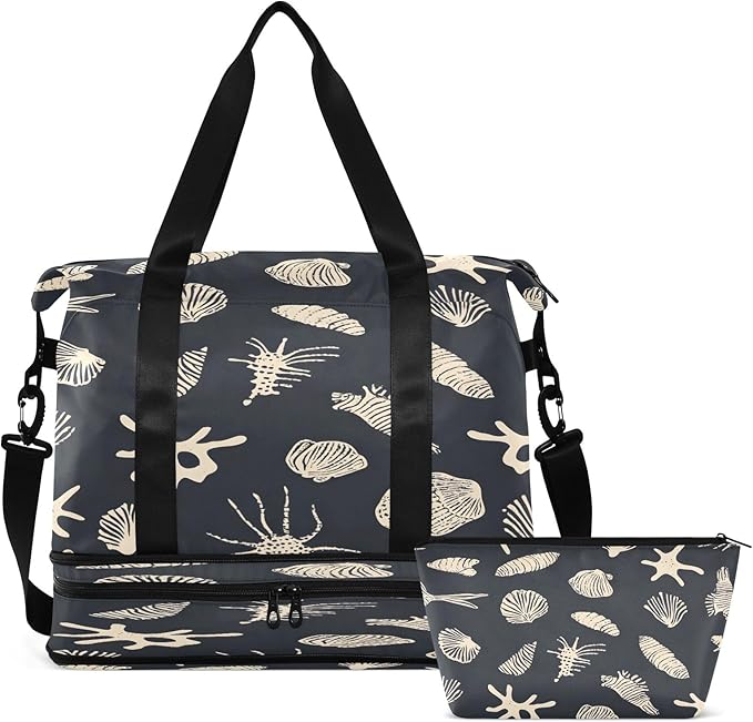 Black Ocean Color Art Travel Duffel Bag Waterproof Gym Sport Tote Bag Carry On Weekender Bag with Compartment