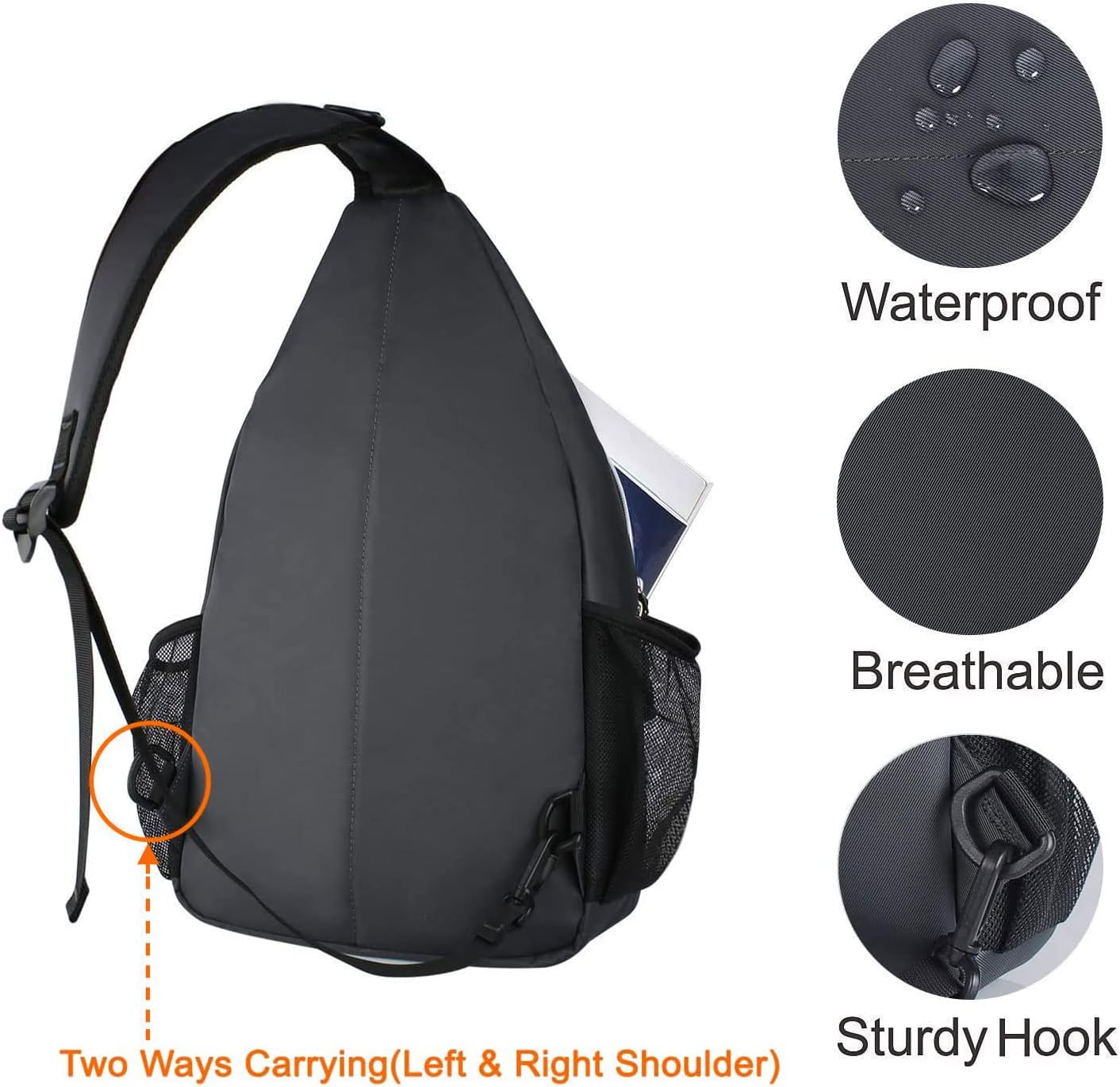 MOSISO Rope Sling Backpack (Up to 13 inch), Multipurpose Crossbody Chest One Shoulder Outdoor Travel Hiking Daypack, Black