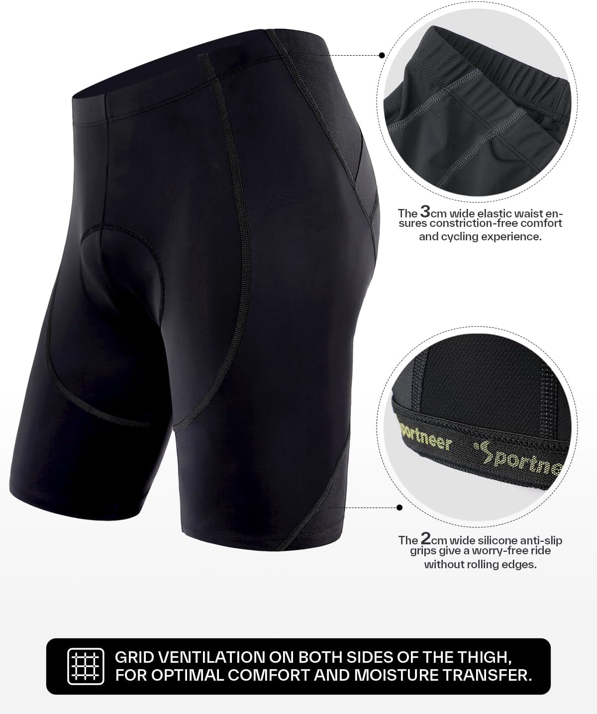 Sportneer Padded Bike Shorts for Men - 4D Padding Mens Bicycle Cycling Biking Clothing Shorts, Breathable and Absorbent