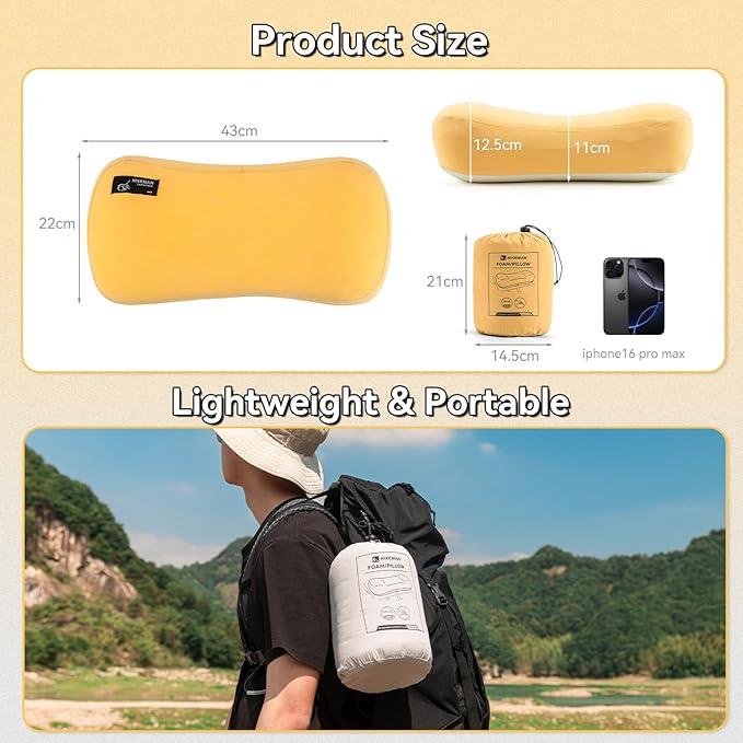 HIKEMAN Camping Memory Foam Pillow - Ultralight Washable Camping Essentials Backpacking Travel Pillow for Outdoor Camp, Sport, Airplanes, Hiking(Matcha Green)