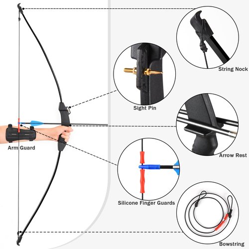 DAUPAN Kids Bow and Arrow Set, 45" Youth Bow and Arrow Archery Set, Bow and Arrow for Kids 8-12 12-14, Longbow Archery Set - Gift for Beginner Archers