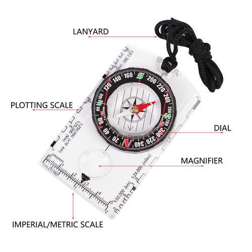 4 Pcs Outdoor Compass with Adjustable Declination,Magnifier,Ruler,Scale. Multifunctional Orienteering Waterproof Compass for Map Reading, Navigation, Hiking (Transparent+Blue+Green+Orange)
