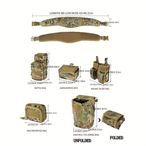 CrogaGear Tactical Belt Quick Release Adjustable Molle for Law Enforcement 7 in 1 Set (BlackCP)