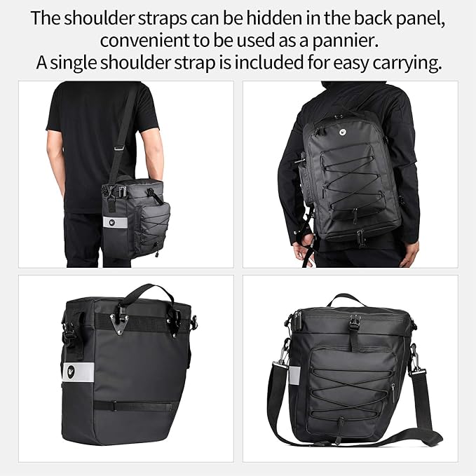 HUNTVP Bike Pannier Bag Bicycle Rear Rack Bag Waterproof - 3 in 1 Cycling Multi Function Rear Seat Bag with Rain Cover
