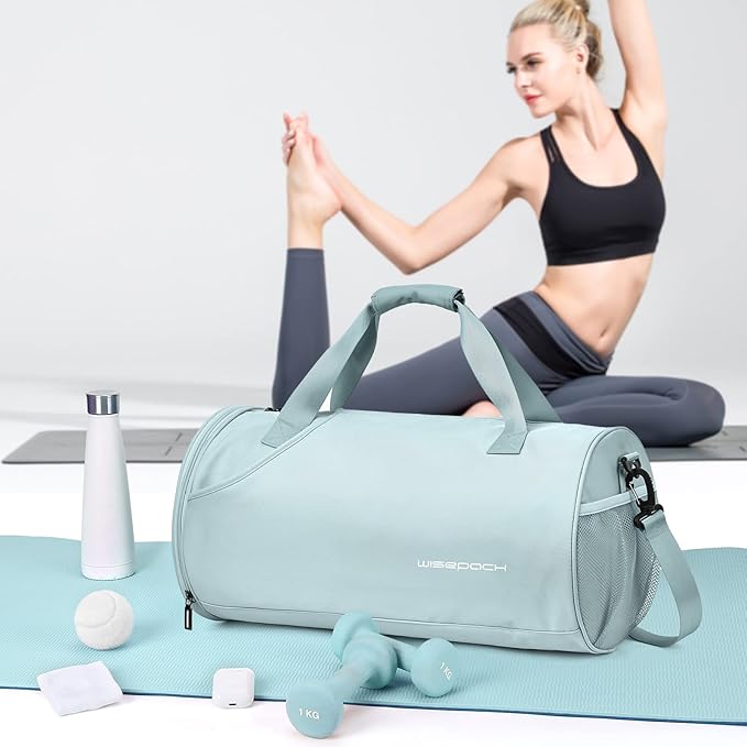 Gym Bag for Women & Men with Wet & Shoe Compartment, Small Duffle Bag for Travel, Sport, Gym, Workout, Overnight, Weekender, Carry-on - Light Blue