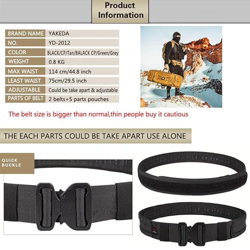 PIKEON Quick Release Gear System - 1.75" Tactical Outdoor Battle Belt with Inner Belt for Airsoft Training & Heavy Duty Use (Black)