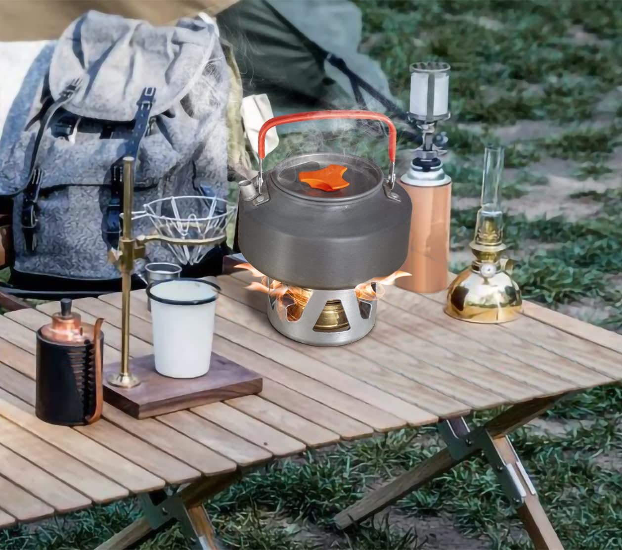 Outdoor Mini Portable Alcohol Stove Burner for Backpacking Hiking Camping Survival - Gray