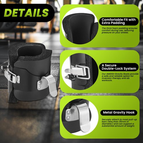AMGSH Gravity Boots Inversion Boots, Gravity Boots Hanging Upside Down with 2 Gravity Hook, Anti Gravity Inversion Boots for Core Gym Fitness Exerciser, Ab Crunch, Abdominal Sit Up, Hooks Bar Therapy