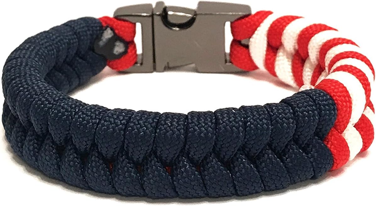 USA American Flag Mens Jewelry Paracord Survival Bracelet with Metal Buckle (Size 7.5)