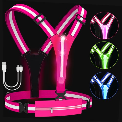 HEHEBON Reflective Vest Running Gear,High Visibility Reflective Gear with Light Rechargeable Light Up Running Safety Vest for Walking,Running,Cycling Adjustable for Men Women & Kids(HotPink)
