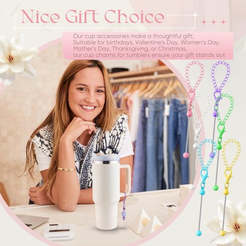 Sayglossy 6 Pcs Beadable Charm Compatible with Stanley Charm Accessories for Tumblers with Handle Cup Chains Wire for 30 40 oz Water Bottle Jewelry Making Blank Beaded DIY Gift (Candy Color)