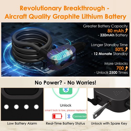 Eseesmart Fingerprint Bike Lock with Keys, 4.92 Feet Cablelock Electric Scooter Lock Heavy Duty Anti Theft Waterproof with Mounting Bracket, Bike Accessories for Bicycle, Electric Scooter, Motorcycle
