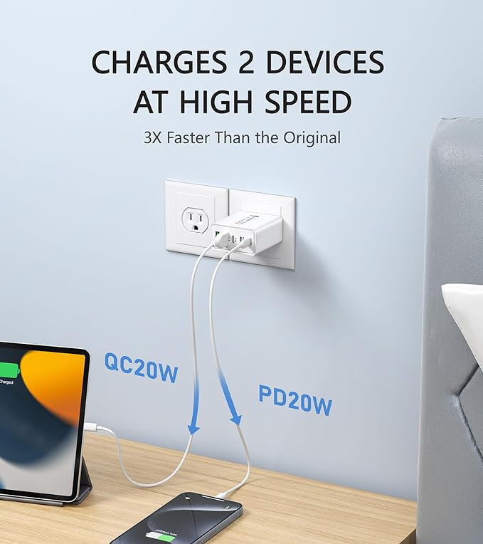 2Pack USB C Fast Charger Block,50W 5-Port USB Wall Charger Brick,2 USB A & 3 USB C PD3.0 Power Adapter Multiport Type C Charging Plug for iPhone 16/15/14/13,Pad Mini/Pro,AirPods 4,GalaxyS23(White)