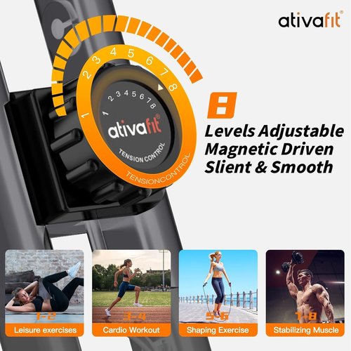 ATIVAFIT Exercise Bike Foldable Fitness Indoor Cycling Bike Magnetic 3 in 1 Upright Recumbent Exercise Bike with Resistance Bands for Home Workout