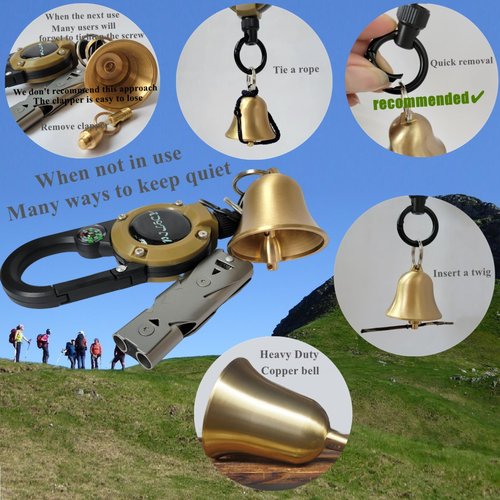 PILHCY Loud Bear Bell with Whistle Set for Hikers, 3 in 1 Bear Bell with EDC Multifunction Retractable Keychain and Emergency Whistle for Survival, Hiking, Camping, Climbing