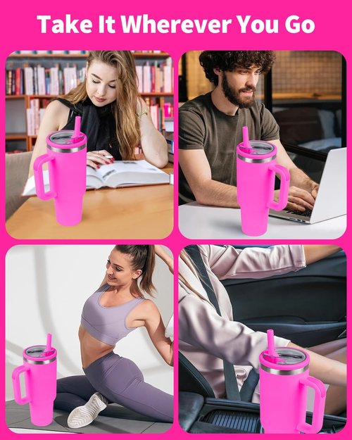 Stanley 40 oz Tumbler Flip Straw Lid Replacement - Leak-Proof Splash Resistant Lids and Straw Compatible With Quencher - 2 Pack (Rose)