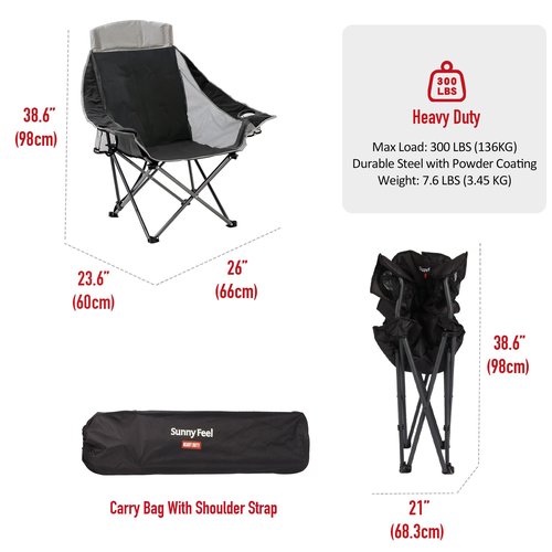SUNNYFEEL XL Padded Oversized Camping Chair, Heavy Duty Folding Camp Chairs w/Cup Holder and Carry Bag, Portable Lawn Chairs, Foldable Outdoor Sofa for Adults, Sports, Tailgating, Beach,RVing
