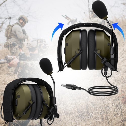 stdgove Tactical Walkie Talkie Headset Hunting Shooting Airsoft Earmuffs Ptt Boom Mic Microphone,Active Sound Pick-up,Noise Reduction Radio Headphone,for RT68 H-777 RA89 RA79 UV-5R 5RM AR152(Green)