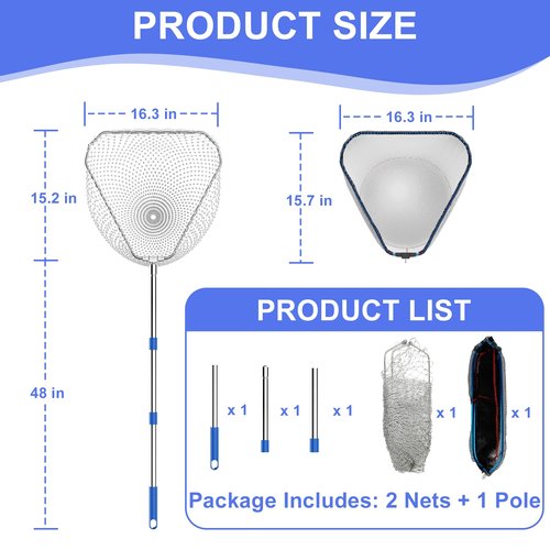 Viscogrip Chicken Catching Net 2 Pcs, Chicken Net for Chicken Supplies, Stainless Steel Poultry Catcher for Catching Small Chicken, Goose, Ducks, Fish, Birds(2 Nets, 1 Pole Included
