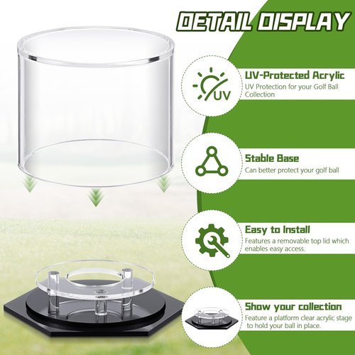 Foilswirl Golf Ball Display Case 3.9 x 2.7 Inch Acrylic Golf Ball Holder Clear Single UV Protection Golf Ball Display Holder Stand for Storage Collections Showcase Gift