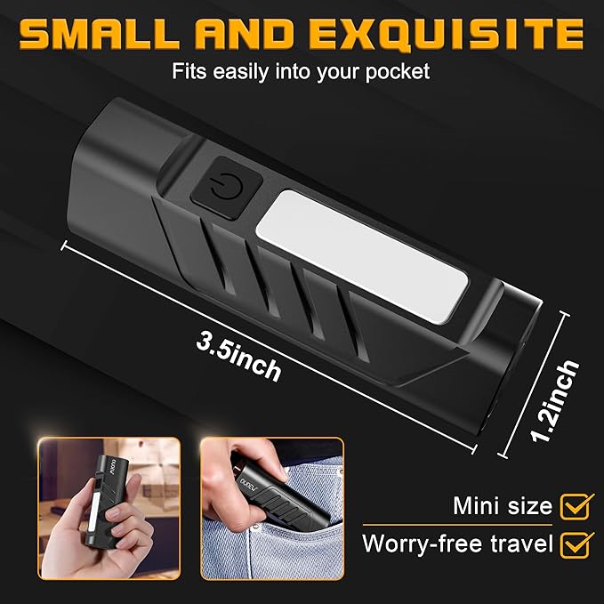 Rechargeable EDC Flashlight with Red Beam and White LED Combo, 900 Lumens Portable Pocket Lights, USB-C Charging, IPX4, Triple Sources for Outdoors Emergency Working (Black)