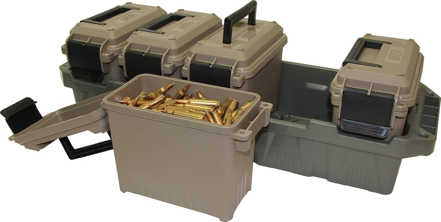 MTM AC4C 4- can Ammo Crate, Convenient size, Stackable, easy carry and transport of 30 caliber ammo, Rugged tactical carrying crate, USA Made, 23.6"L x 11.25"W x 7.5"H, Brown