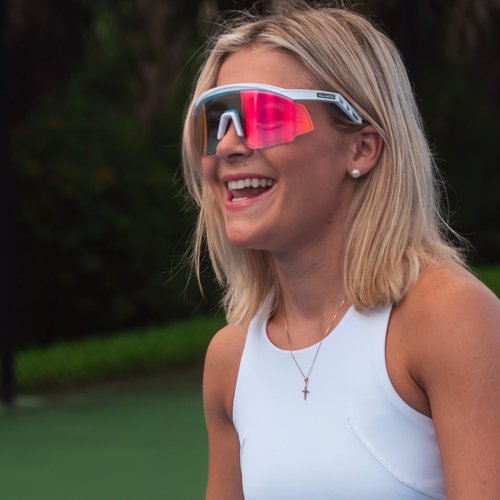 SpinCycle Pickleball Glasses - Pickleball Glasses for Men & Women - Pickleball Eye Protection - Photochromic Lens Provides Sun & Impact Protection in All Conditions (Alpine Frost/ Sunset Sorbet)