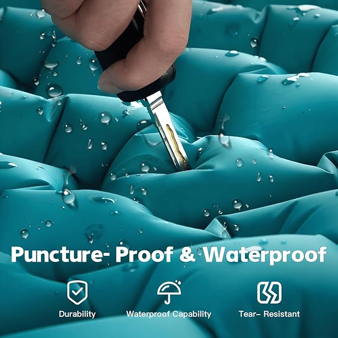 Ultralight Inflatable Sleeping Pad with Built-in Pump, Waterproof, Tear-Resistant, for Camping, Hiking, Backpacking, Outdoor Travel (Peacock Blue)