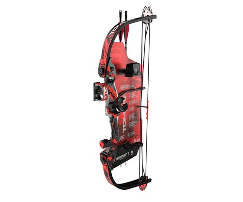 Barnett Tomcat Youth Compound Bow, Right-Handed Bow for Young Archers 8+, 17-22lb Draw Weight, 18-22in Draw Length, with 3 Pin Fiber Optic Sight, 2 Arrows, Attached Quiver, Red